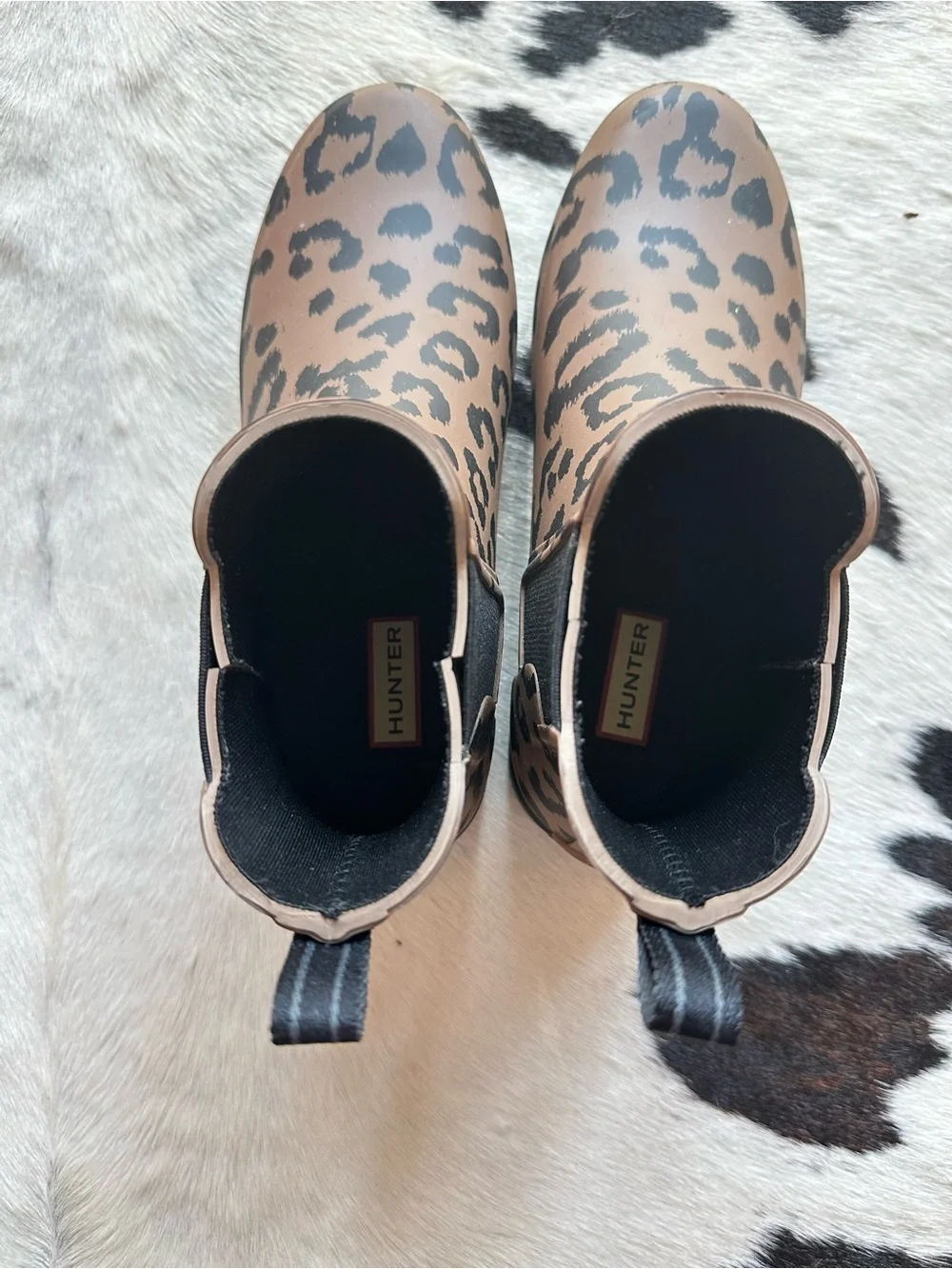 HUNTER Leopard Print Chelsea Rain Boots - Brown/Black